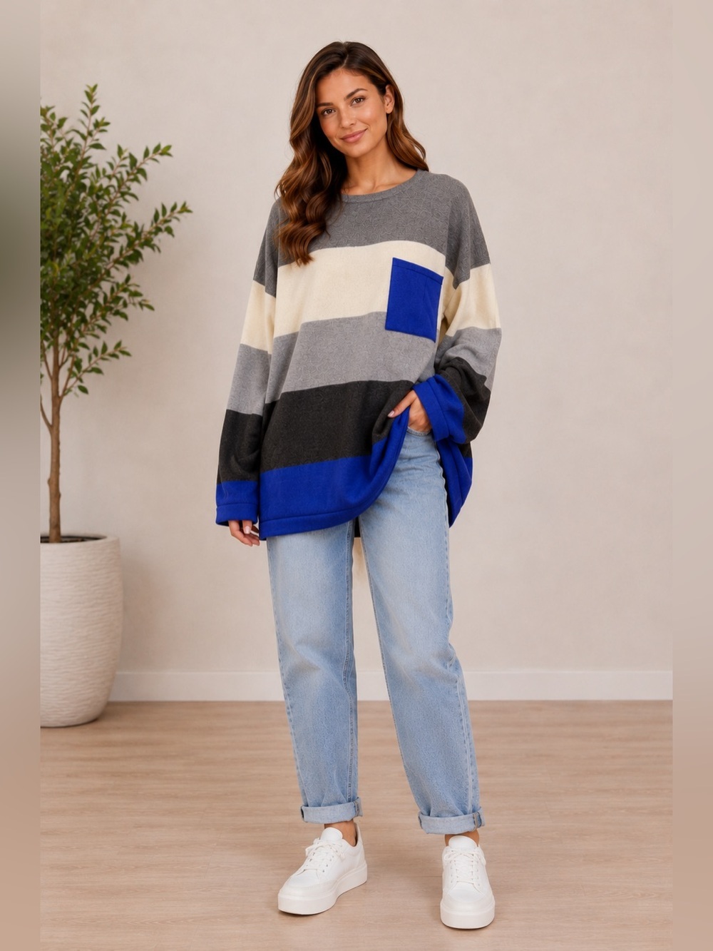 Lovestitch Striped Sweater with Blue Pocket | Medium | New with Tags | BohoStyle